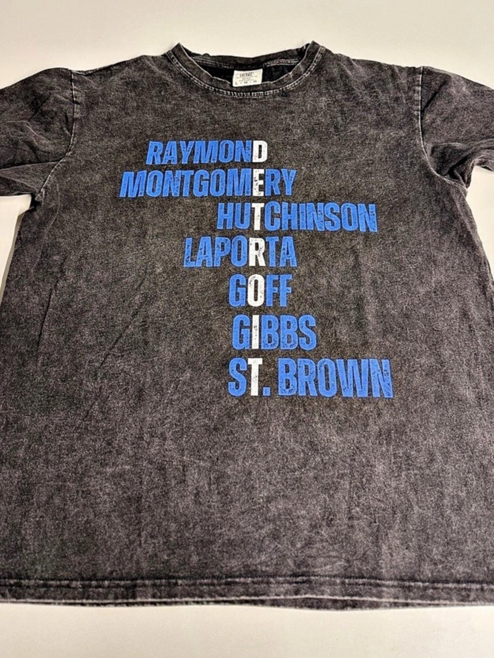 Comfort Colors Detroit Lions Player Typography Garment-Dyed T-Shirt Black & Blue